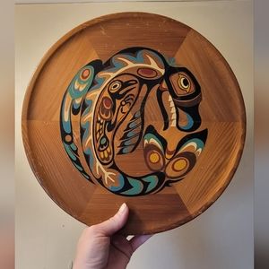 Vtg 60s nations raven whale red cedar tree Pacific northwest native totem art